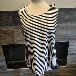 Tradition Black & White Striped Tank Top XL Scoop Neck Sleeveless Nylon Blend